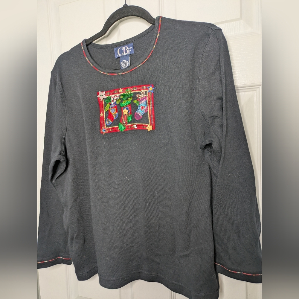 Vintage Christmas Sweater with Stockings And Plaid Detail Petite XL Embroidered